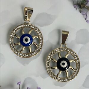 Set of 2 14k Gold Electroplated Evil Eye Theme With Cz Stones Pendants